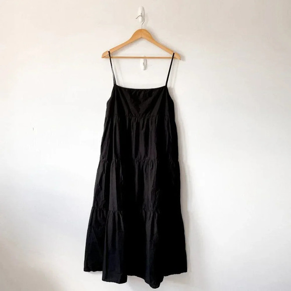 Matteau Tiered Maxi  Long Cotton Square Neck Sundress Black Sz 10 - Picture 7 of 10